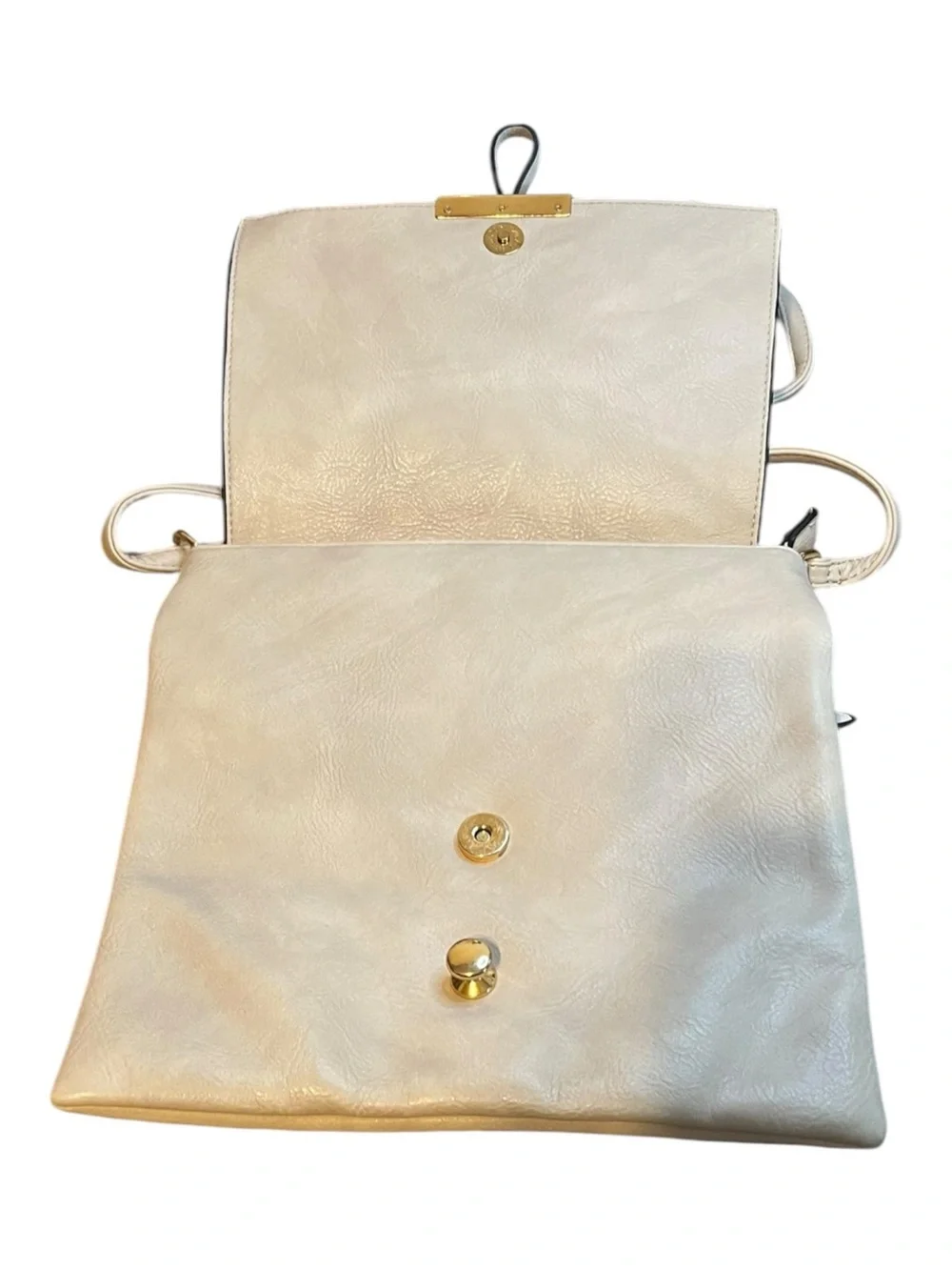 Off-White Faux Leather Crossbody Shoulder Bag Adjustable Strap